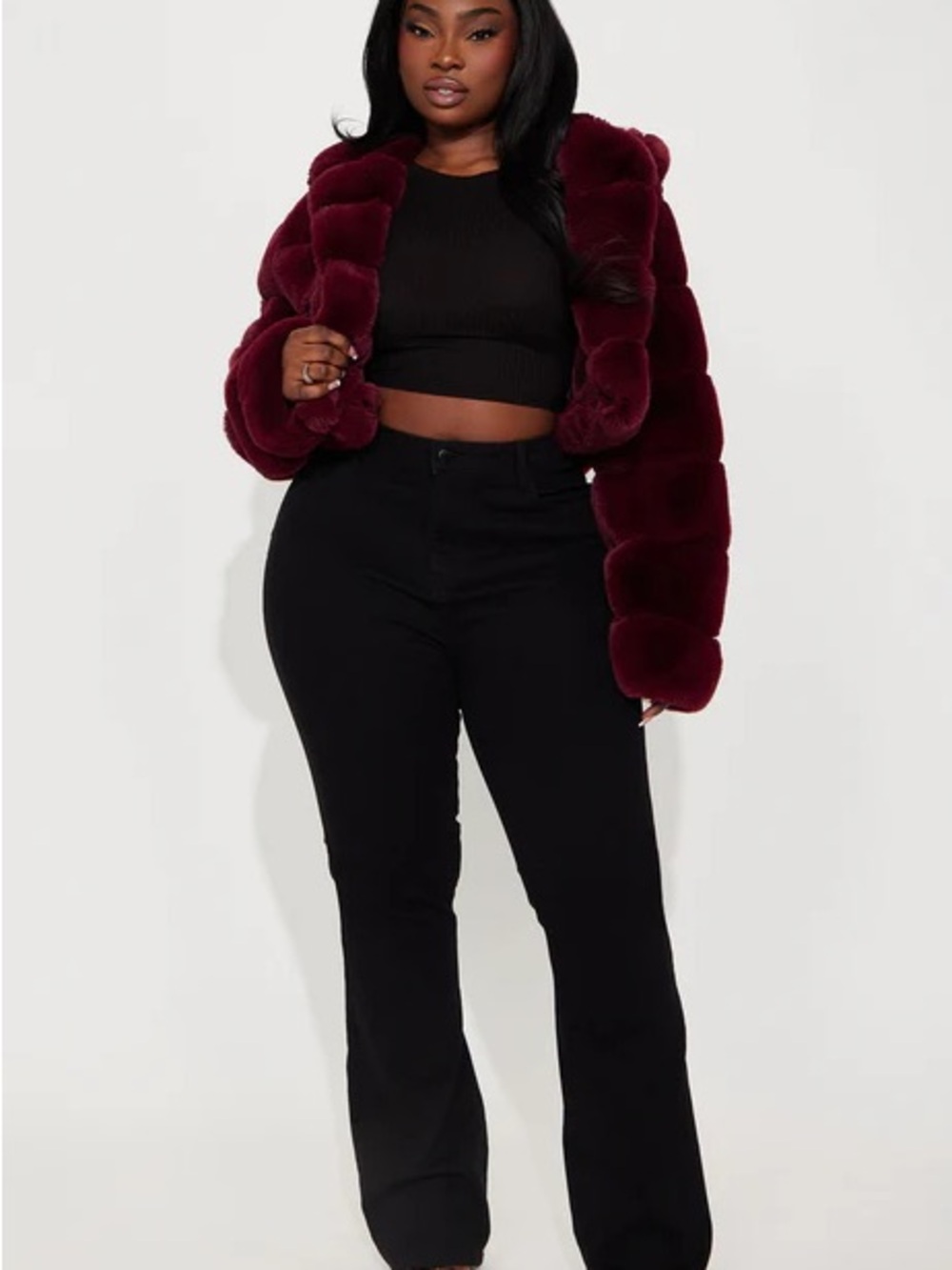 In My Dreams Faux Fur Coat - Burgundy XL - Picture 4 of 4